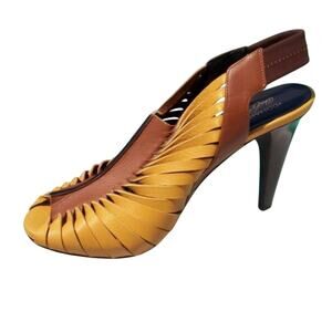 Donald Pliner Brown Twisted Leather Elastic Slingback Peep-Toe Shoe NWT New $395